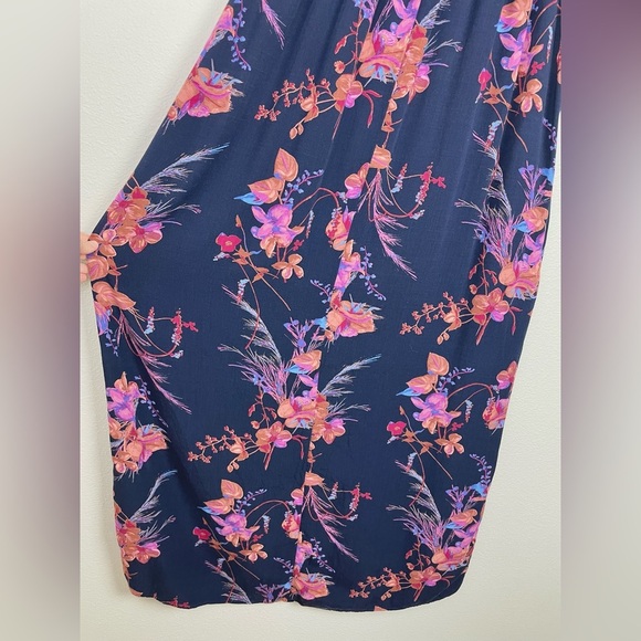 A New Day Women's Medium Floral Navy Sleeveless Maxi Dress Smocked Mock Neck - Picture 15 of 16
